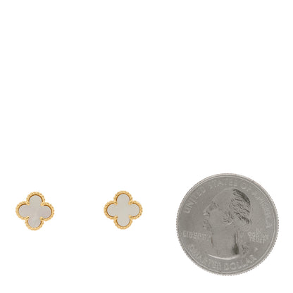 Van Cleef & Arpels 18K Yellow Gold Mother of Pearl Sweet Alhambra Earrings 2 of 5