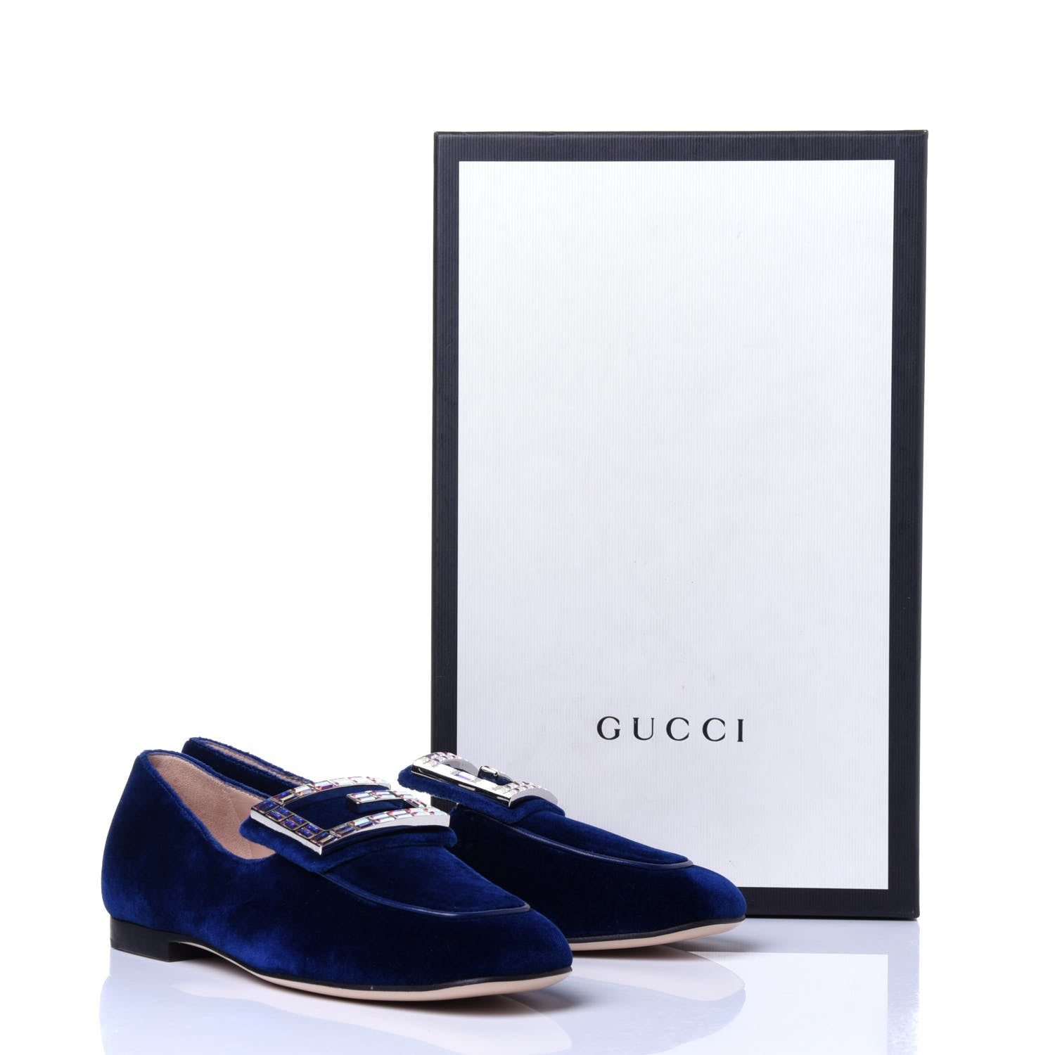 Gucci Velvet Crystal Square G Madelyn Loafers 35 Cobalt Blue 11 of 11