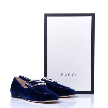 Gucci Velvet Crystal Square G Madelyn Loafers 35 Cobalt Blue 11 of 11