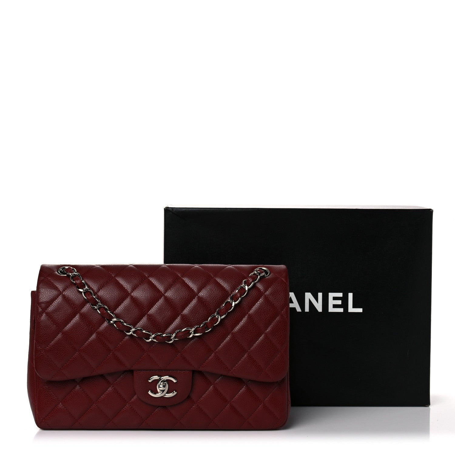 Chanel Caviar Quilted Jumbo Double Flap Dark Red 10 of 10