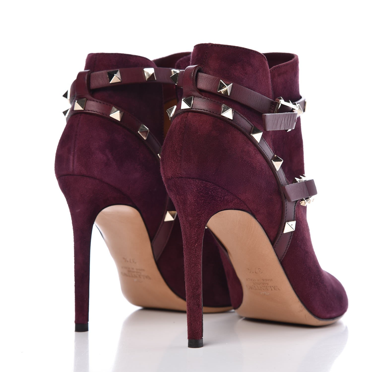 Valentino Garavani Suede Rockstud Double Buckle 100mm Ankle Boots 37.5 Rubin 4 of 8