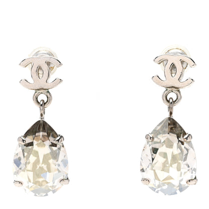 Chanel CC Crystal Teardrop Dangle Earrings Silver 1 of 4