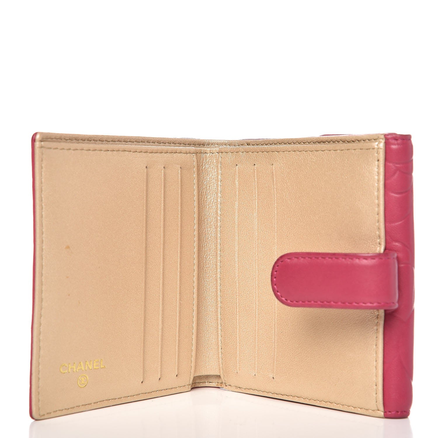 Chanel Lambskin Embossed Camellia French Wallet Fuchsia 6 of 12