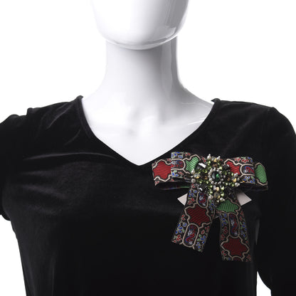 Gucci Jacquard Ribbon Metal Crystal Bow Brooch Multicolor 2 of 4