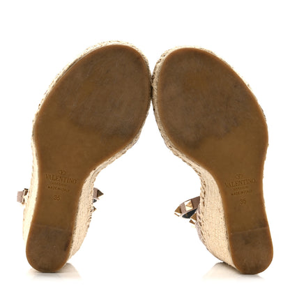 Valentino Garavani Grained Calfskin Rockstud Ankle Strap Espadrille 15/105mm Wedge Sandals 35 Rose Quartz Natural 6 of 13