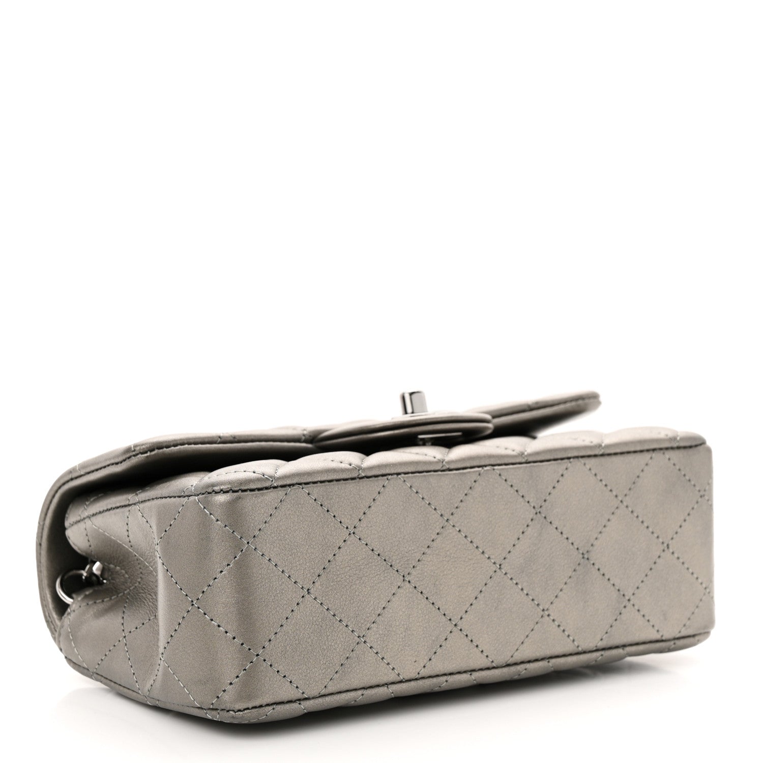 Chanel Metallic Lambskin Quilted Mini Rectangular Flap Dark Grey 4 of 12
