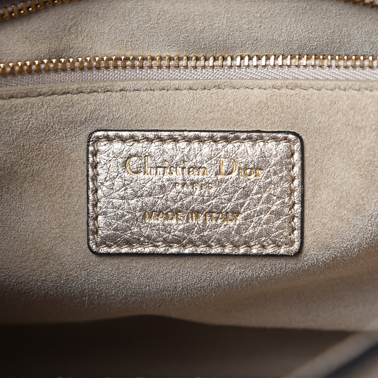 Metallic Grained Calfskin Cannage Small Supple Lady Dior Pale Gold