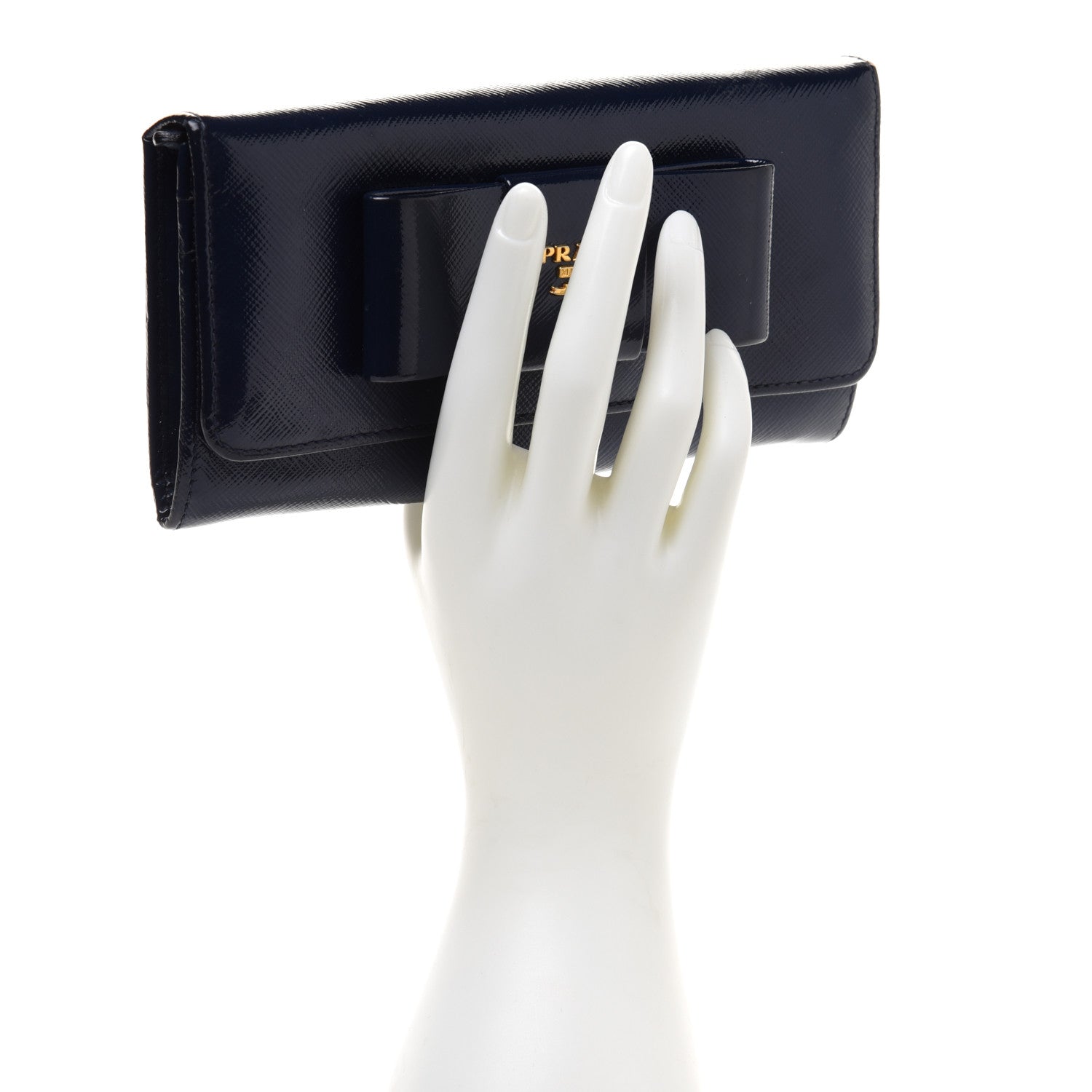 Prada Saffiano Vernice Bow Continental Wallet Baltico 2 of 15