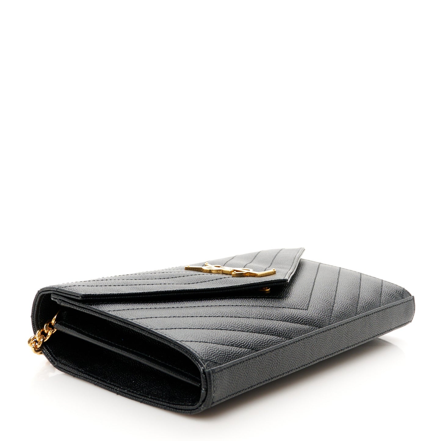 Grain De Poudre Matelasse Chevron Monogram Chain Wallet Black