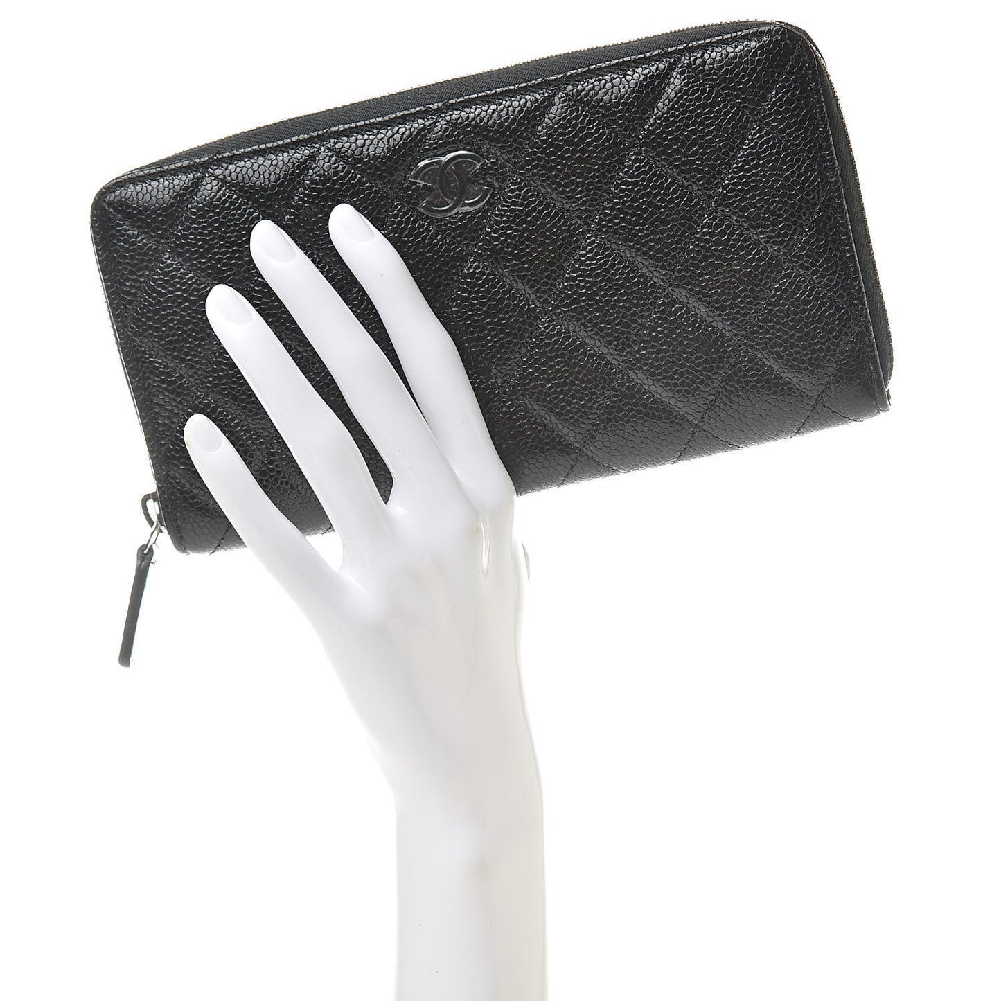 Caviar Quilted Large Gusset Zip Around Wallet Black
