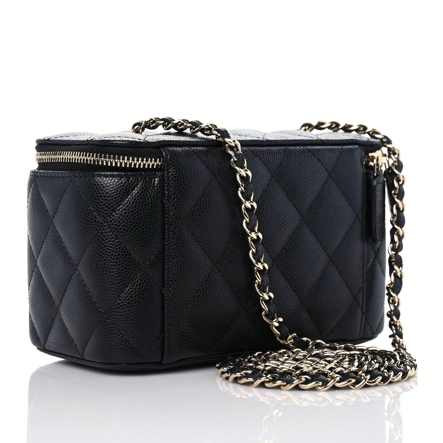 Caviar Quilted Small Vanity Case With Chain Black