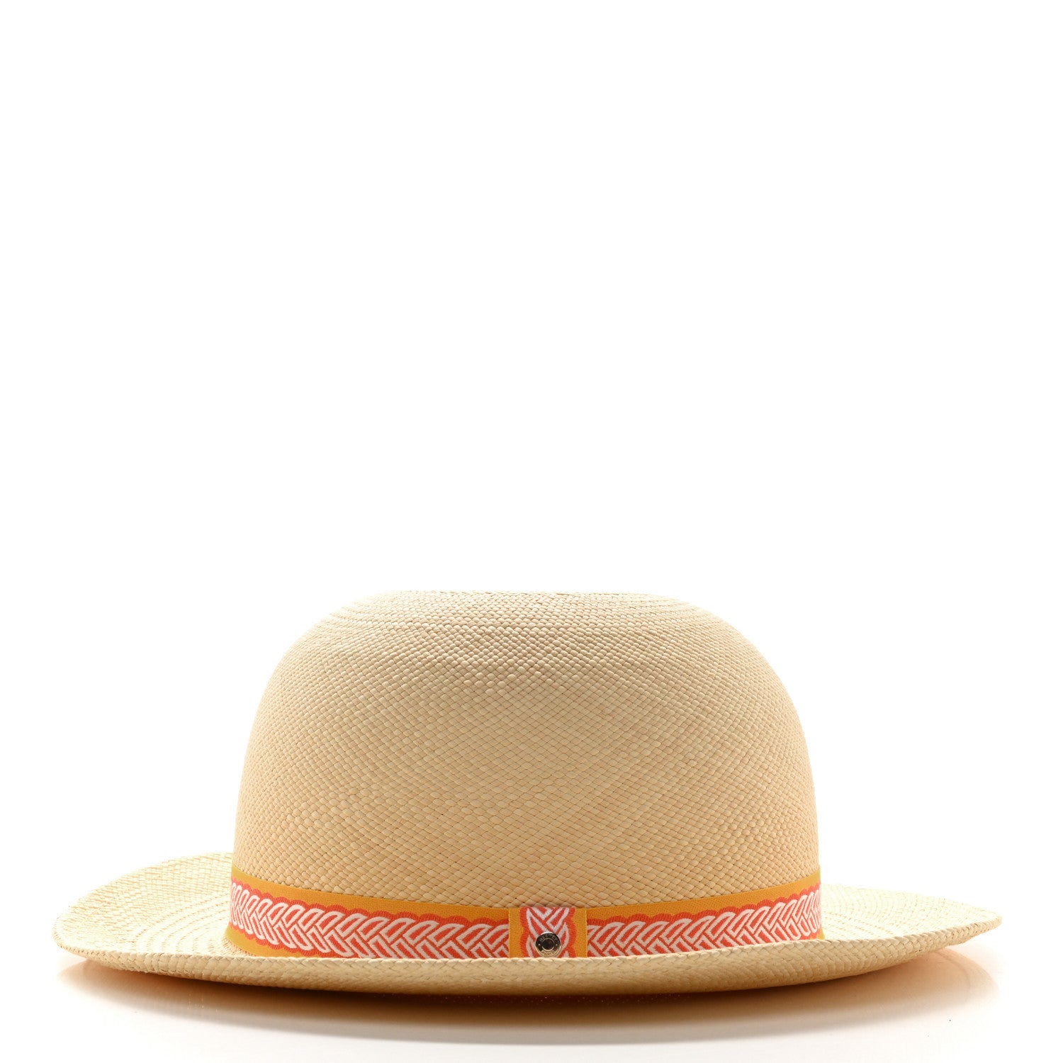 Hermes Straw Panama Brisa Fantaisie D'Etriers Greta Hat 58 Naturel Orange 3 of 8