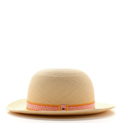 Hermes Straw Panama Brisa Fantaisie D'Etriers Greta Hat 58 Naturel Orange 3 of 8