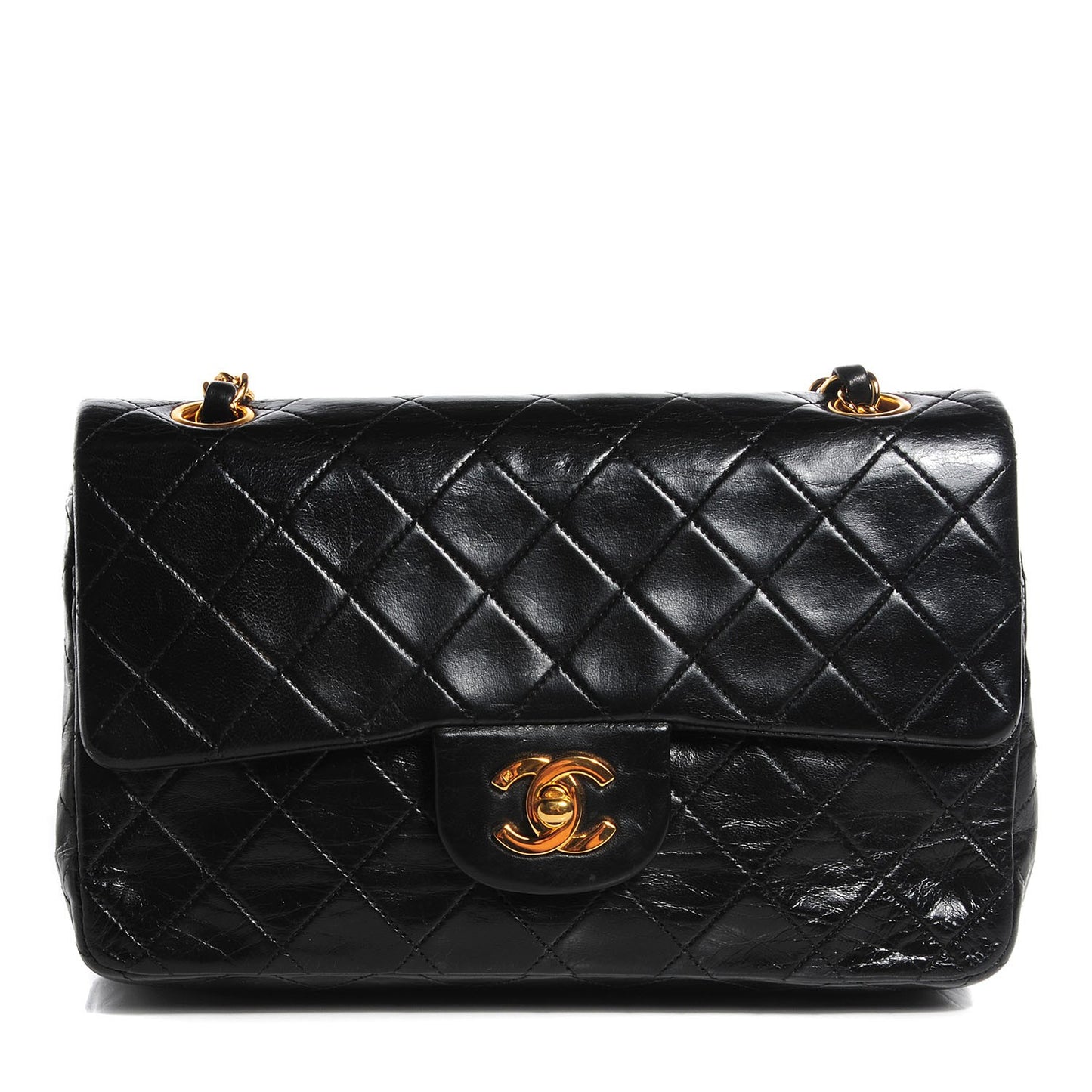 Lambskin Quilted Small Double Flap Black