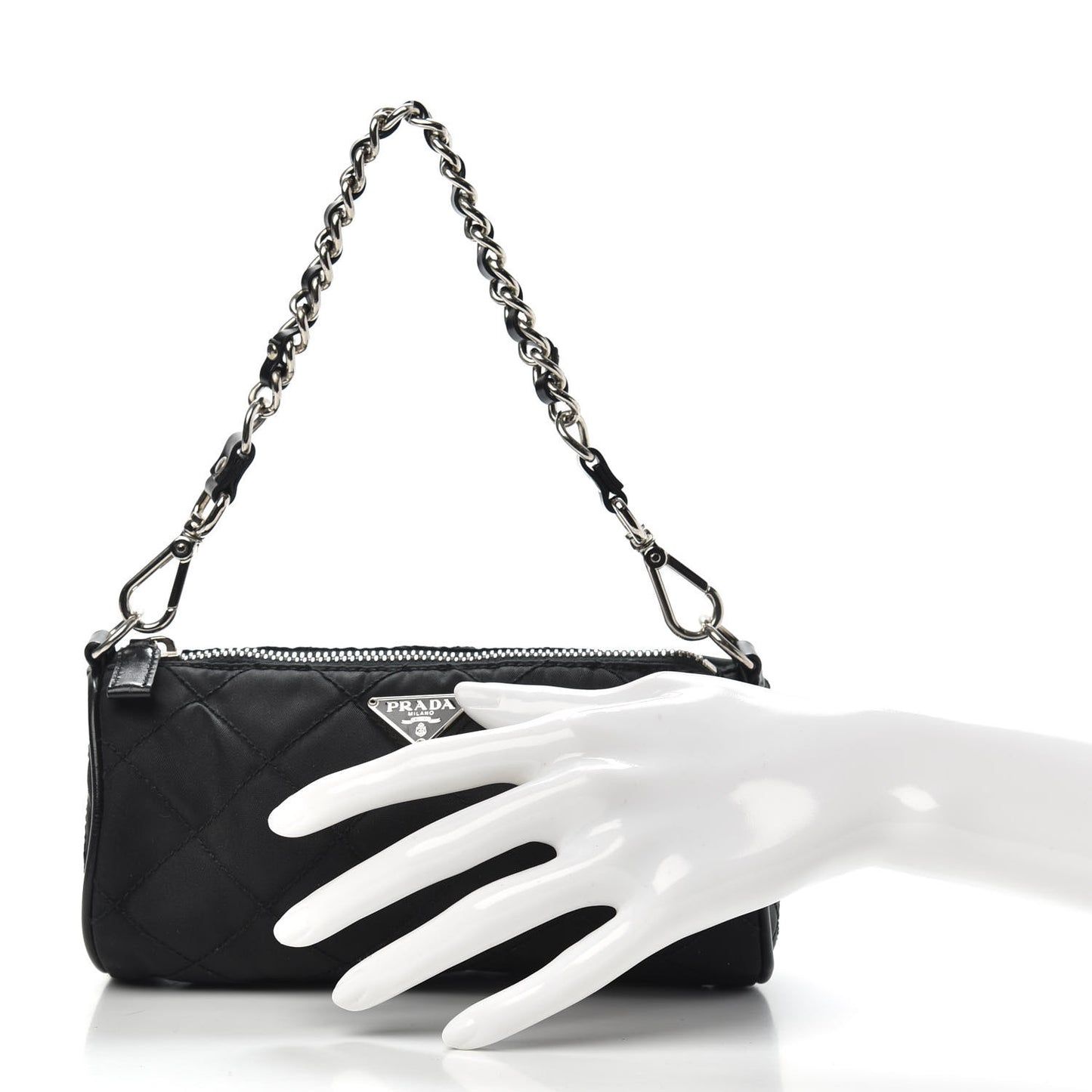 Tessuto Nylon Impunturato Quilted Chain Pochette Black