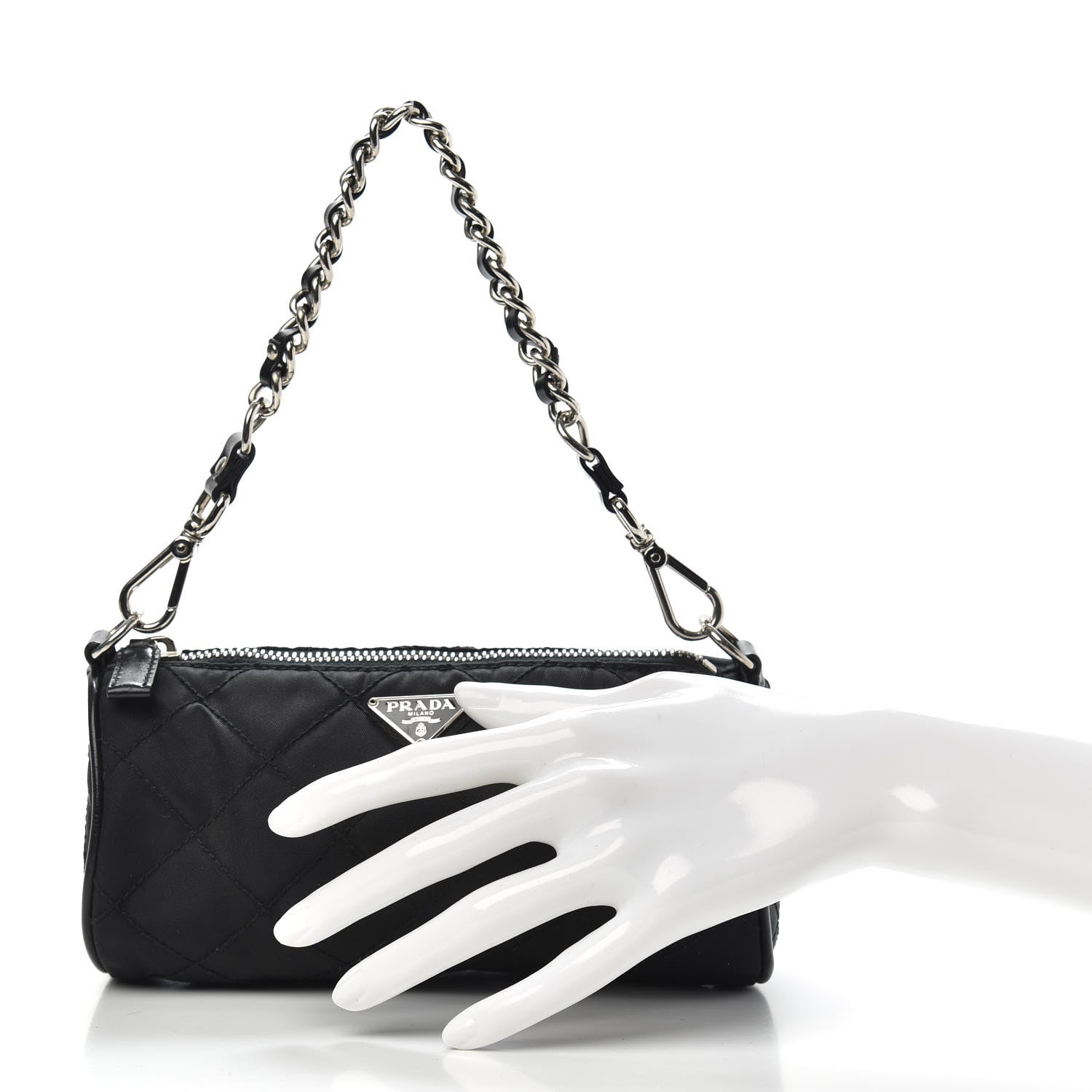 Prada Tessuto Nylon Impunturato Quilted Chain Pochette Black 2 of 9