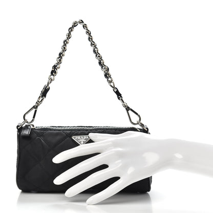 Prada Tessuto Nylon Impunturato Quilted Chain Pochette Black 2 of 9