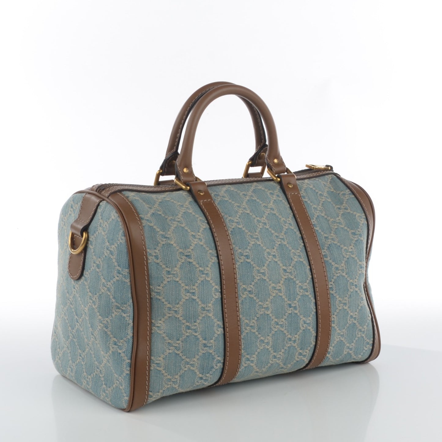 Denim GG Monogragm Vintage Web Boston Bag Blue