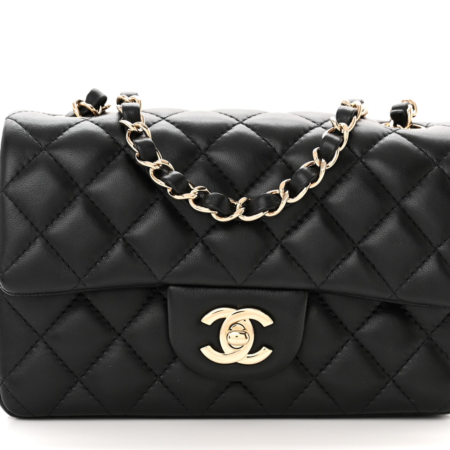 Lambskin Quilted Mini Rectangular Flap Black