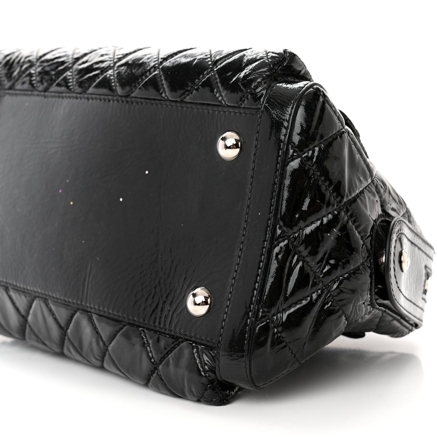 Patent Quilted Day Glo Flap Bag Black