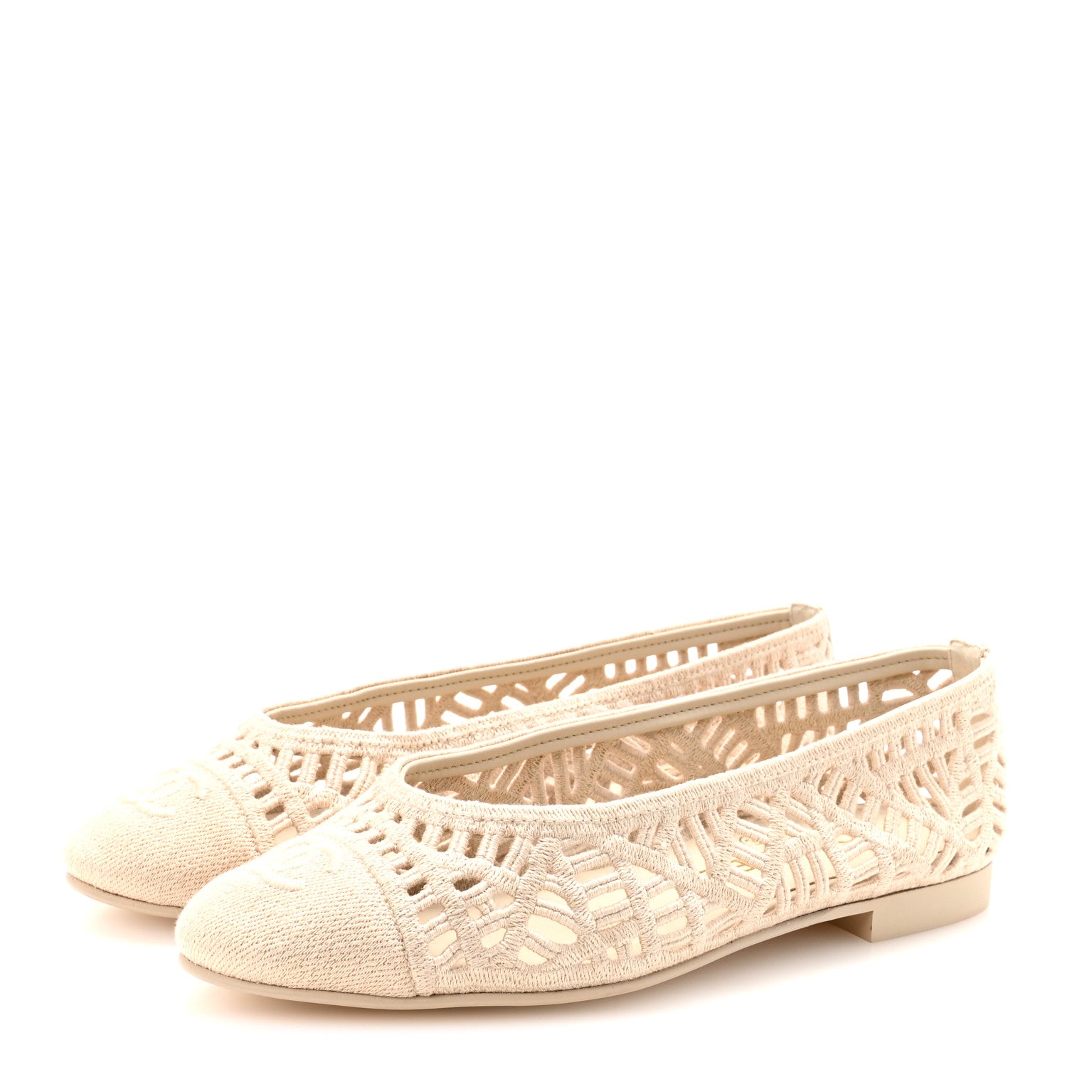 Chanel Cotton Embroidered Cap Toe Ballet Flats 38 Ivory 4 of 8