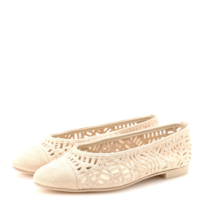 Chanel Cotton Embroidered Cap Toe Ballet Flats 38 Ivory 4 of 8