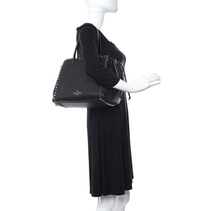 Valentino Garavani Grained Calfskin Rockstud Double Handle Cinch Tote Black 2 of 8