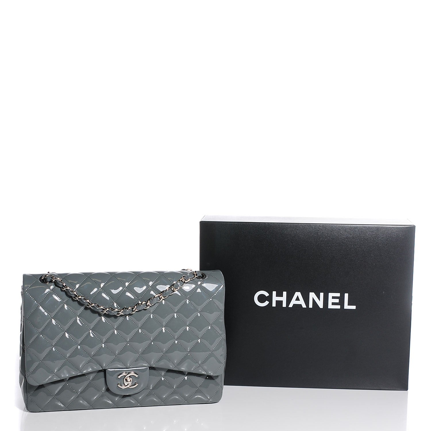 Chanel Patent Quilted Maxi Single Flap Grey 9 of 9