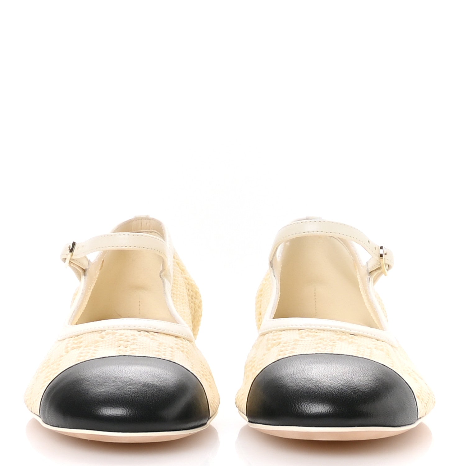 Chanel Crochet Lambskin Cap Toe Mary Jane Flats 39 Natural Beige Black 3 of 8