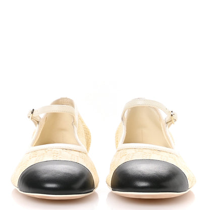 Chanel Crochet Lambskin Cap Toe Mary Jane Flats 39 Natural Beige Black 3 of 8