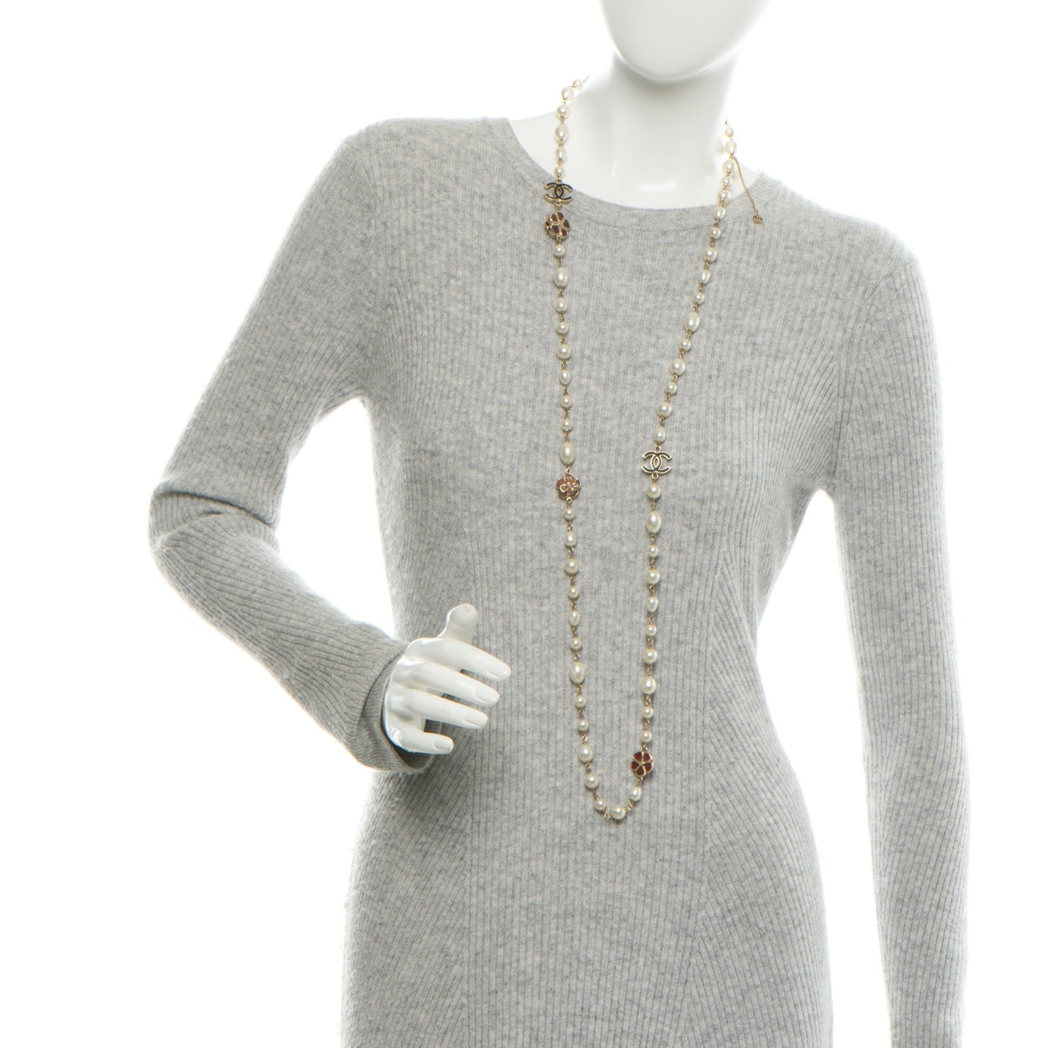 Chanel Pearl Enamel CC Camellia Long Necklace Black Red Gold 2 of 5