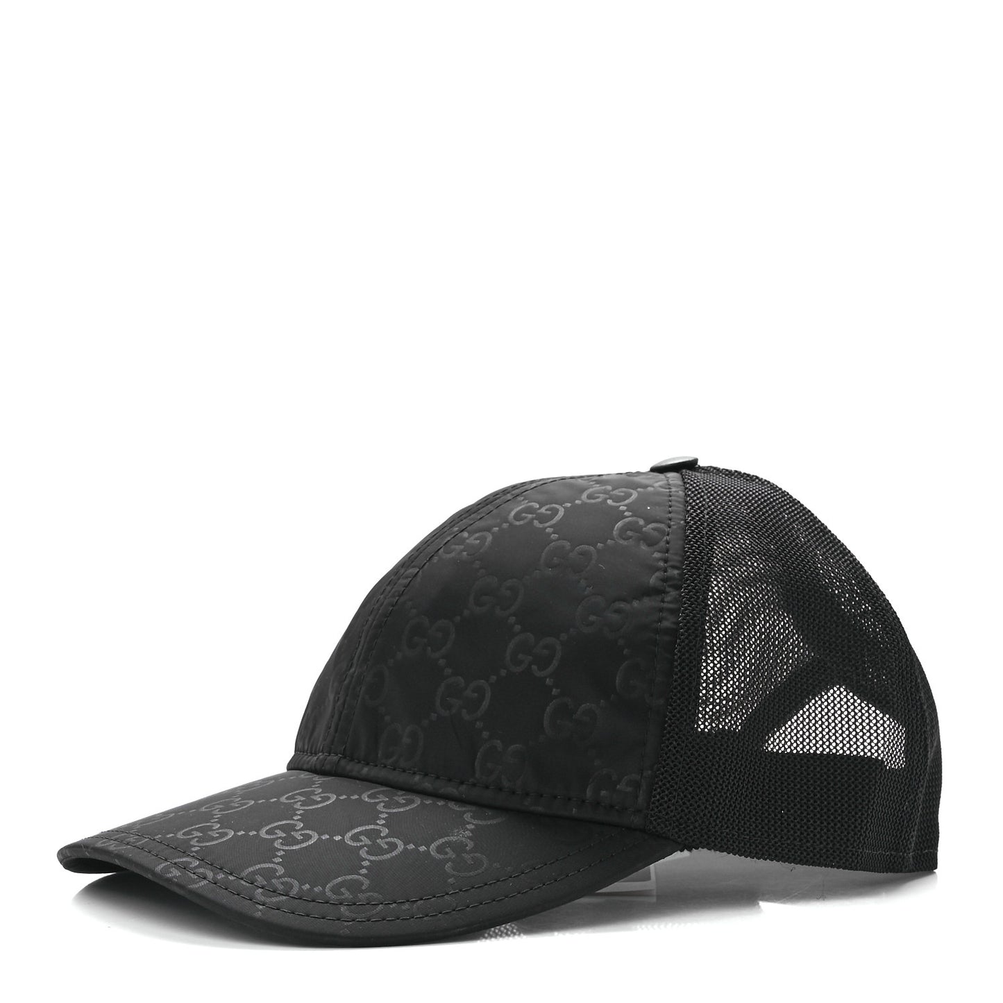 Nylon Light Mesh Dollar Calfskin GG Monogram Baseball Hat M Black