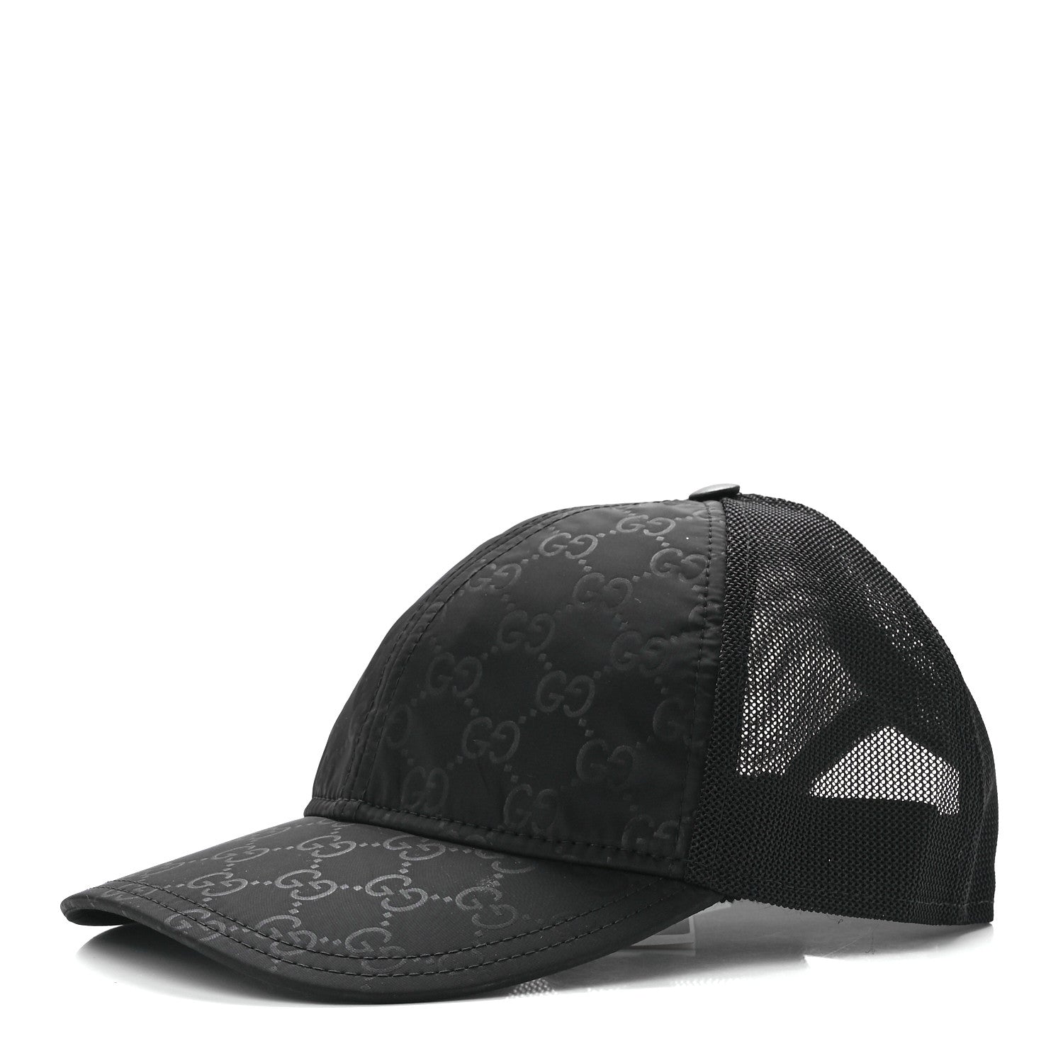 Gucci Nylon Light Mesh Dollar Calfskin GG Monogram Baseball Hat M Black 1 of 9