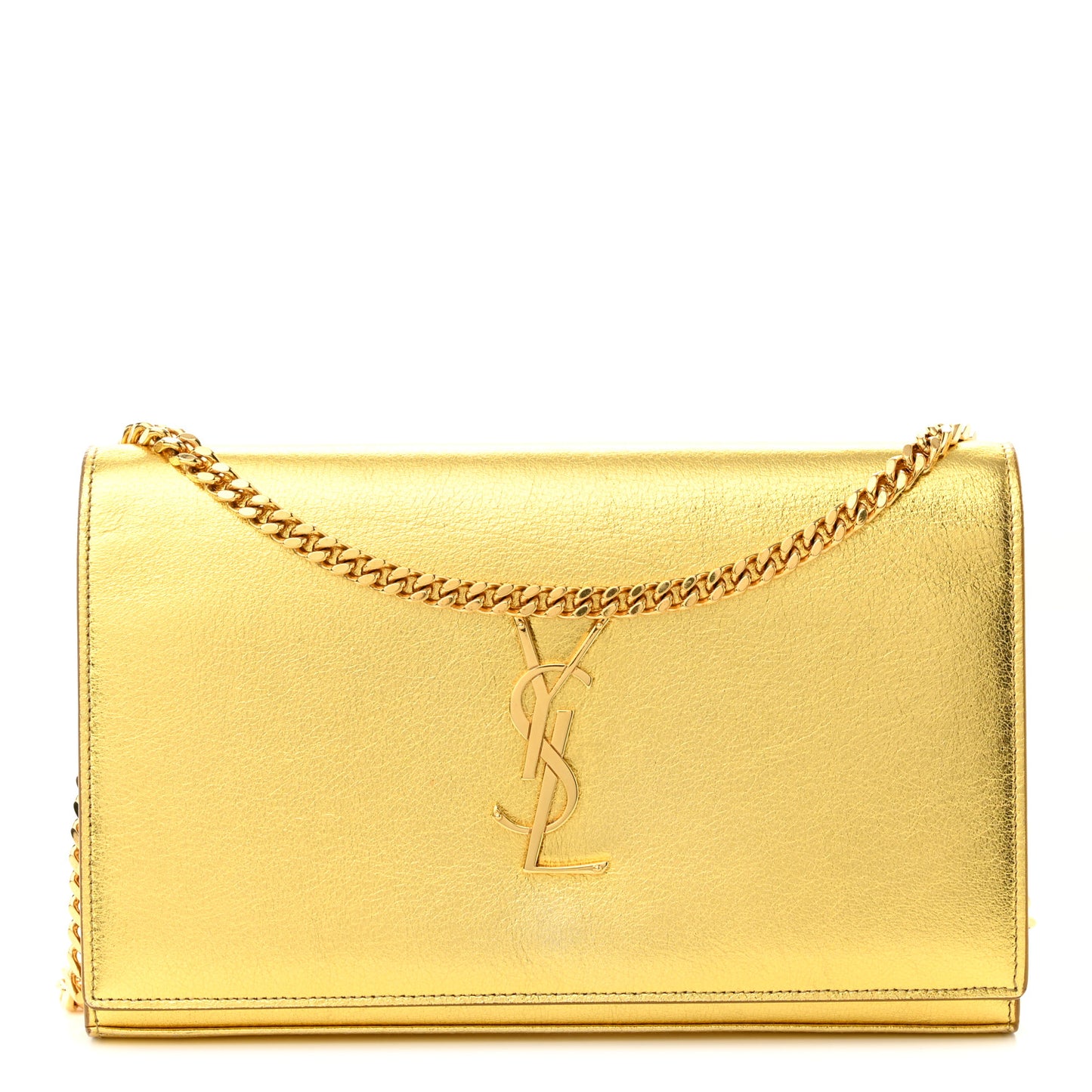 Metallic Calfskin Monogram Chain Wallet Gold