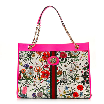 Gucci Canvas Flora Large Rajah Chain Tote White Multicolor Fuxia Fluo 1 of 12