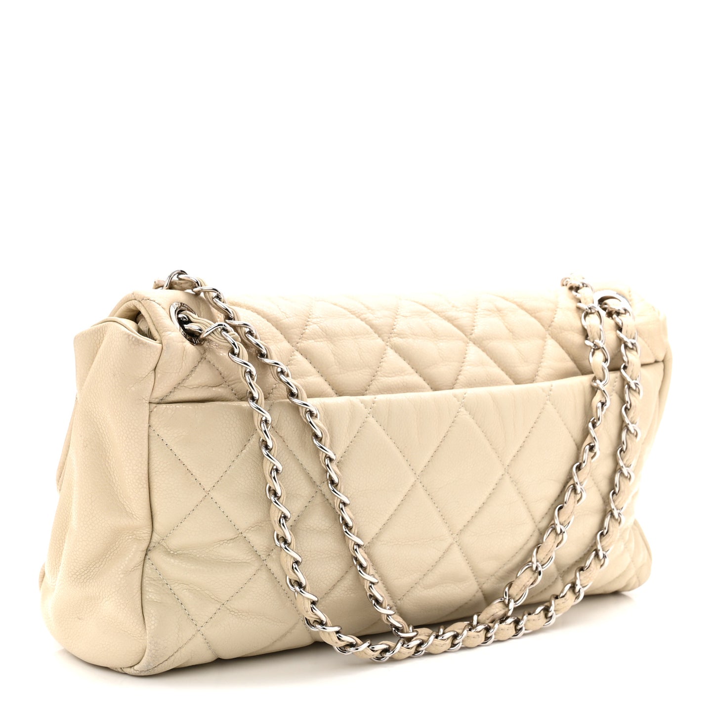Glazed Caviar Medium Nature Flap Bag White