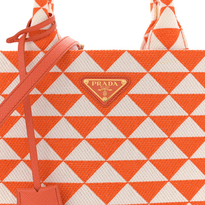 Prada Jacquard Saffiano Triangolo Symbole Embroidered Small Tote Arancio White 8 of 14