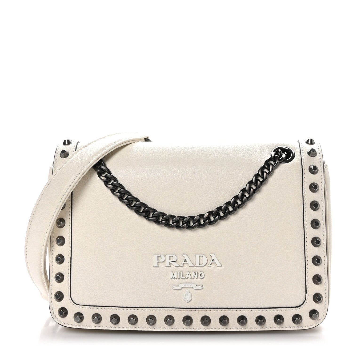 Prada Glace Calfskin Studded Crossbody White 1 of 9