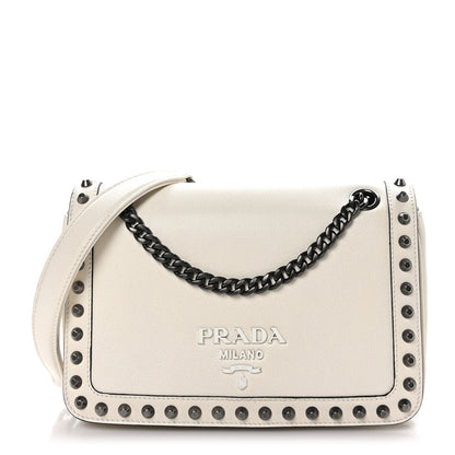 Prada Glace Calfskin Studded Crossbody White 1 of 9