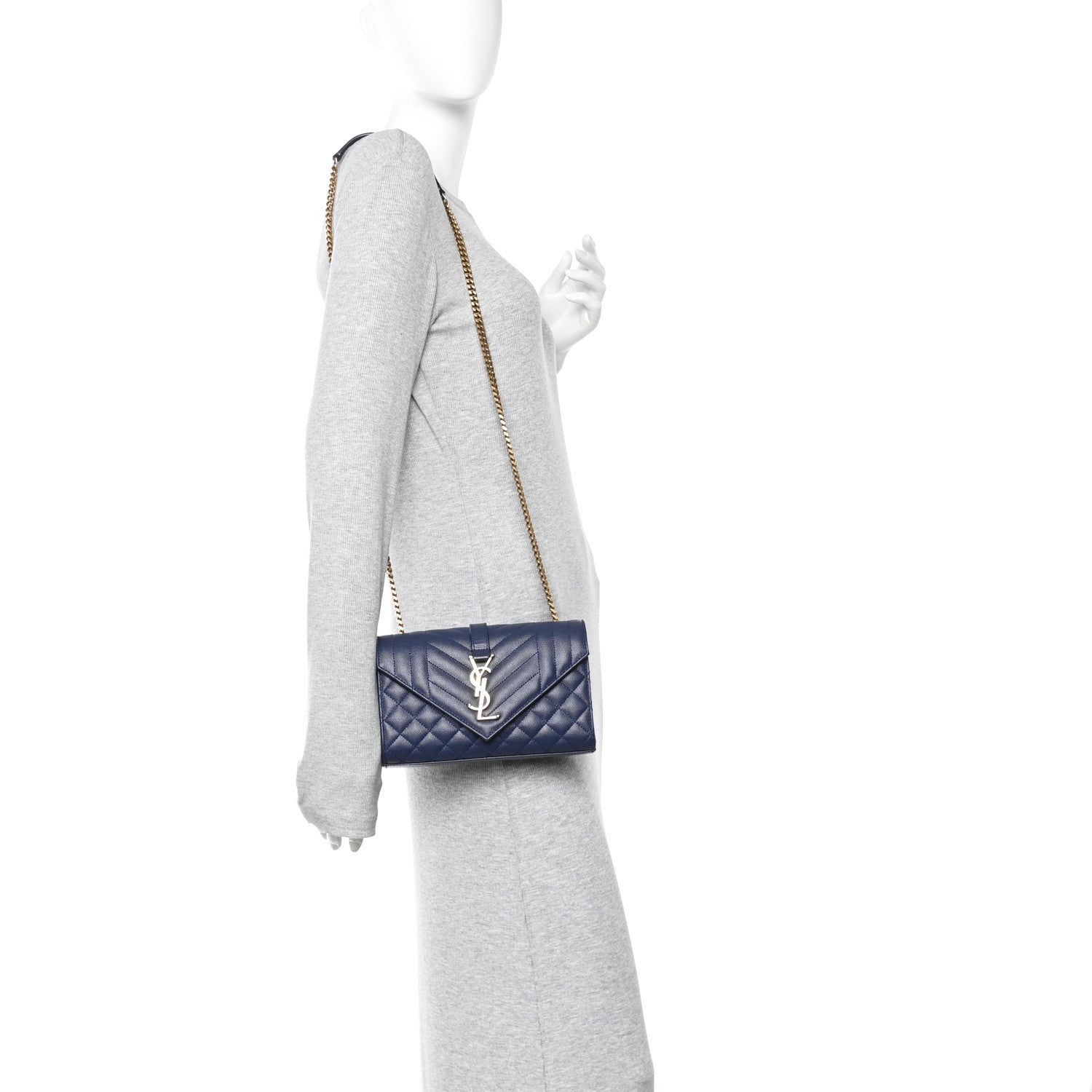 Saint Laurent Grain De Poudre Textured Mixed Matelasse Triquilt Small Monogram Satchel Blue Charron 2 of 14
