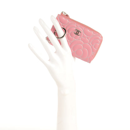 Chanel Lambskin Camellia Embossed Key Holder Case Pink 2 of 7