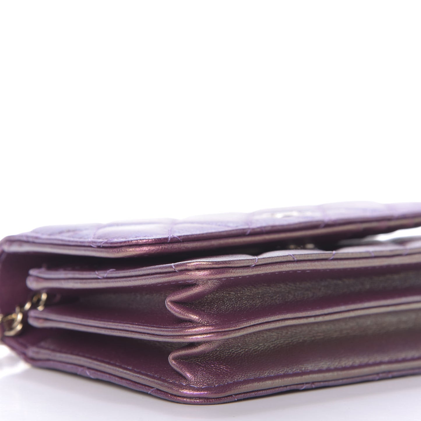 Iridescent Lambskin Quilted Mini Wallet On Chain WOC Purple