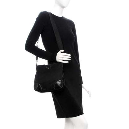 Prada Tessuto Nylon Vitello Flat Messenger Bag Black 2 of 7