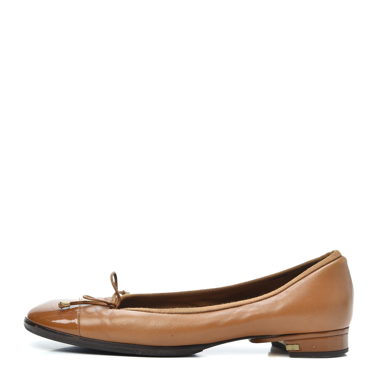 Lambskin Patent CC Cap Toe Ballerina Flats 37 Camel