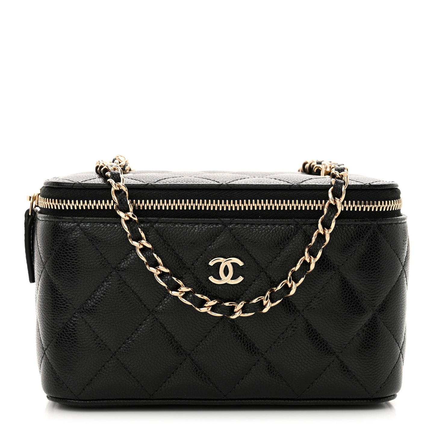 Caviar Quilted Small Vanity Case With Chain Black