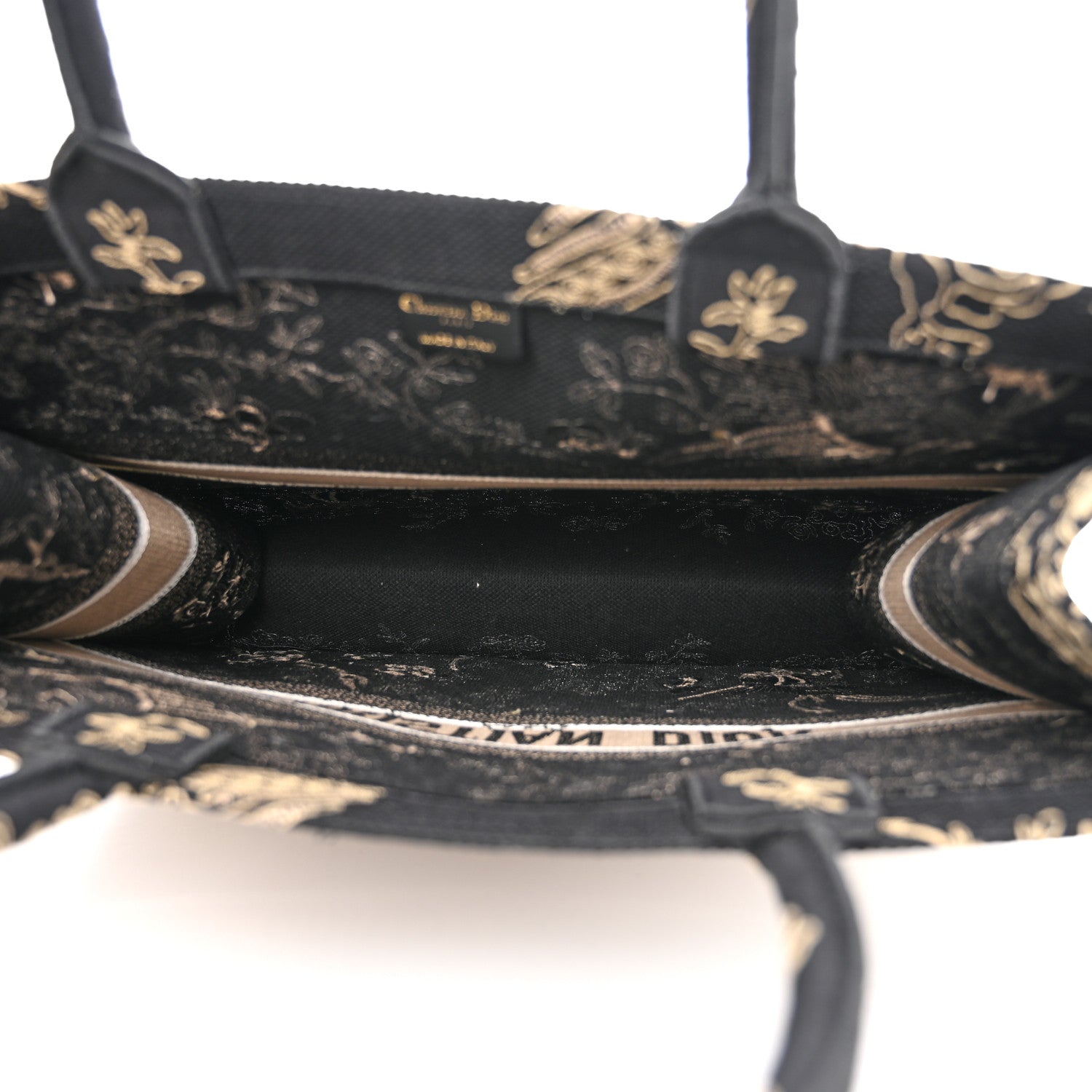 Christian Dior Canvas Embroidered Large Ornamental Cornely Book Tote Black Beige 4 of 9