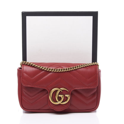 Gucci Calfskin Matelasse Super Mini GG Marmont Shoulder Bag Hibiscus Red 11 of 11