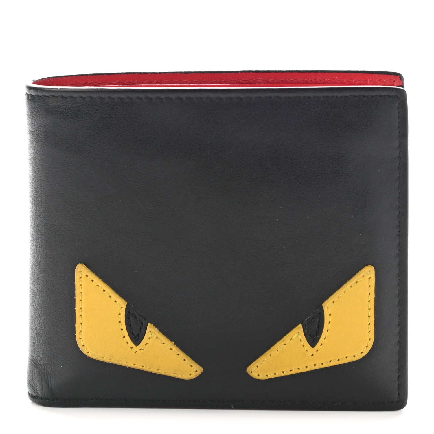 Fendi Vitello Century Monster Eyes Inlay Bi-Fold Wallet Black Giallo Rosso 1 of 14