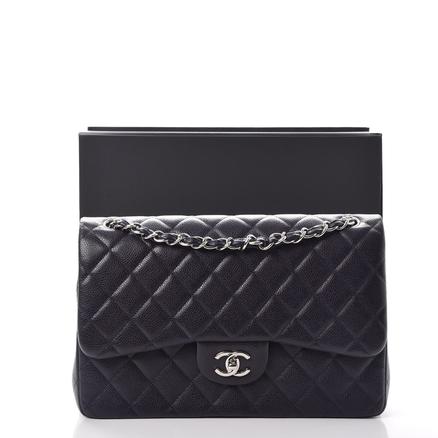 Caviar Quilted Jumbo Double Flap Navy Blue