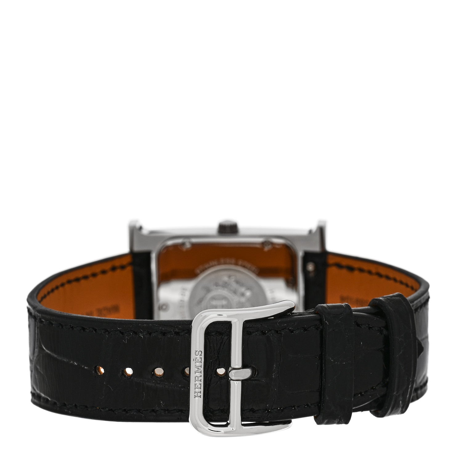 Hermes Stainless Steel Alligator Diamond Mother of Pearl 26mm Heure H Hour Quartz Watch Noir 3 of 5